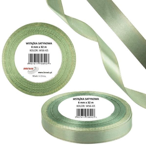 Wstążka satynowa 6mmx32m Szarozielony WS6-65 Brewis